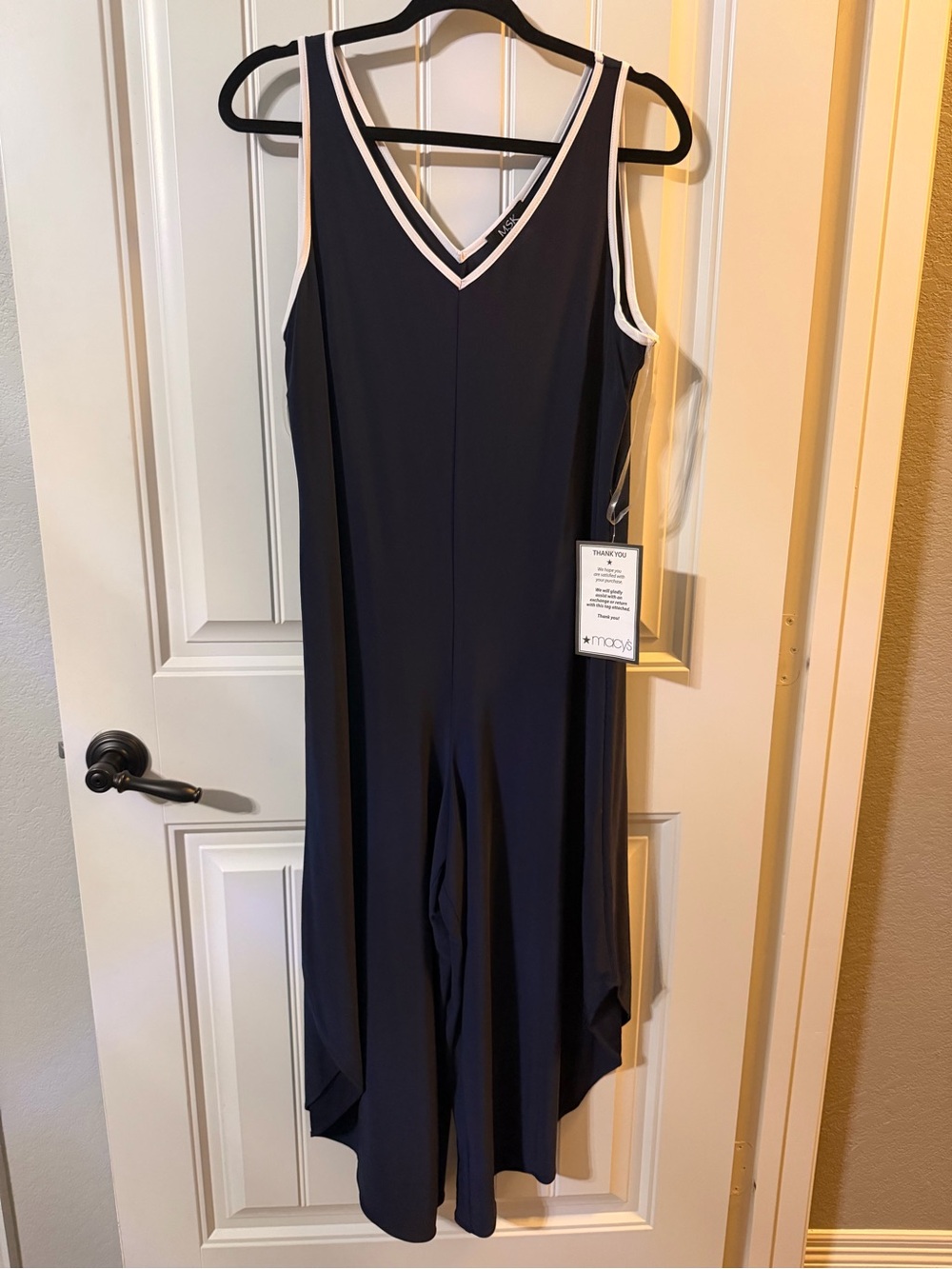 MSK Petite Navy Jumpsuit with White Trim